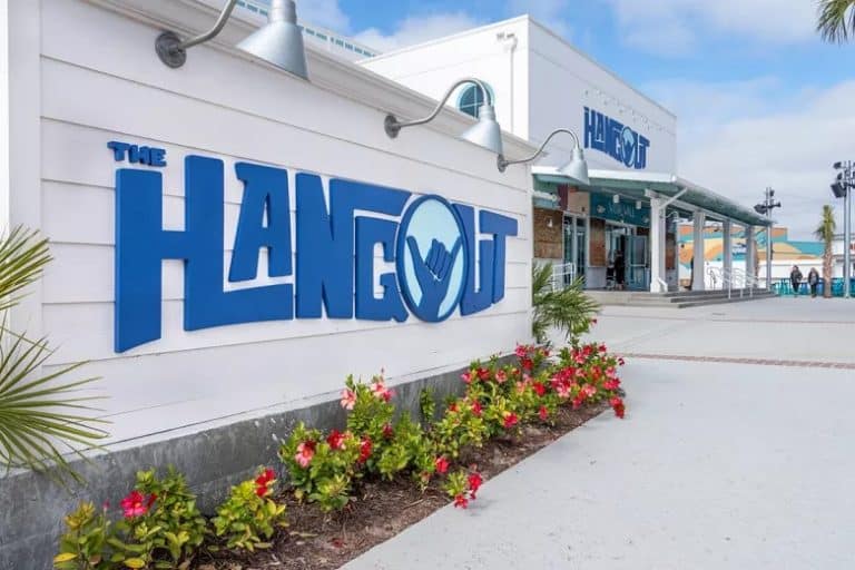 the hangout building exterior with sign